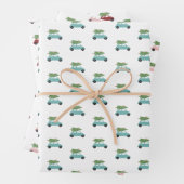 Kleurrijke auto's met kerstboomvakantie inpakpapier vel (In situ)