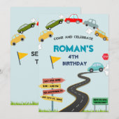 Kleurrijke auto's verjaardagsuitnodiging feestdagenkaart (Voorkant / Achterkant)