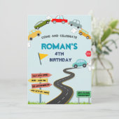 Kleurrijke auto's verjaardagsuitnodiging feestdagenkaart (Staand voorkant)