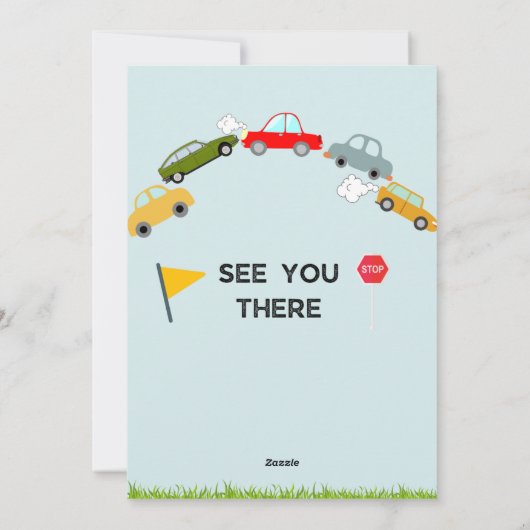 Kleurrijke auto's verjaardagsuitnodiging feestdagenkaart (Achterkant)