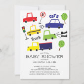 Kleurrijke auto's & vrachtwagens Baby shower Invit Kaart (Voorkant)