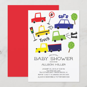 Kleurrijke auto's & vrachtwagens Baby shower Invit Kaart