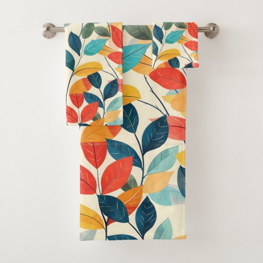 Kleurrijke autums bladeren patroon bad handdoek (Insitu)