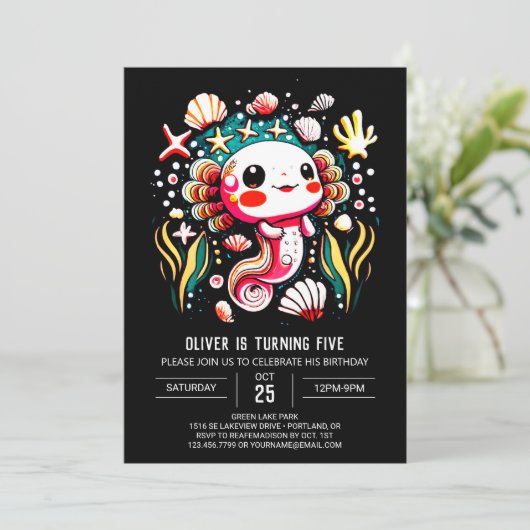 Kleurrijke Axolotl Boho verjaardag viering Kaart (Staand voorkant)