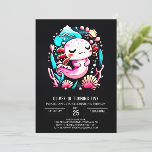 Kleurrijke Axolotl Waterverf Verjaardagsviering Kaart (Staand voorkant)