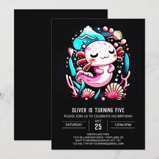 Kleurrijke Axolotl Waterverf Verjaardagsviering Kaart (Voorkant / Achterkant)