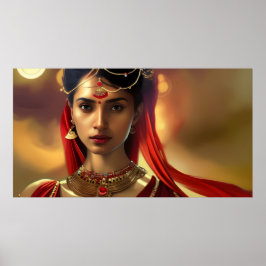 Kleurrijke Aziatisch Indiase vrouw rode gouden Pos Poster