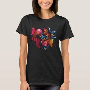 Kleurrijke Aziatische Stijl Yin Yang Koi Vis Japan T-shirt