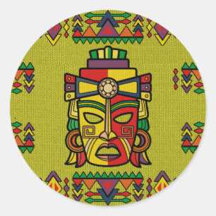 Kleurrijke Aztec Inca Maya Masker Ronde Sticker
