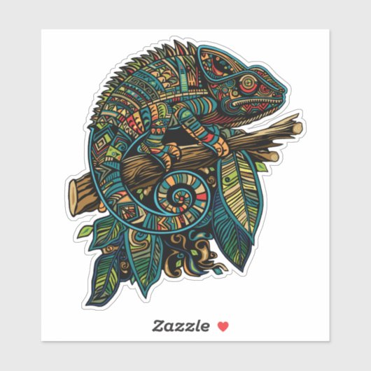 Kleurrijke Azteekse kameleon mozaïek hagedis Sticker (Vel)