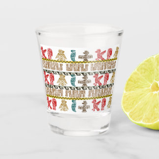 Kleurrijke Azteekse kunst & symbolen Shot Glas