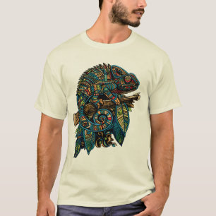 Kleurrijke Azteekse Mozaïek Kameleon op Branch Lea T-shirt