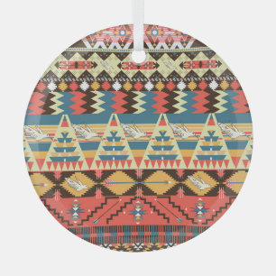 Kleurrijke Azteken: vogels, bloemen patroon. Glas Ornament