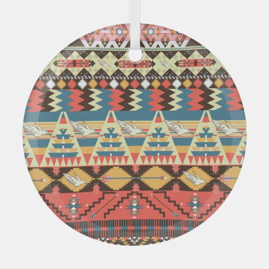 Kleurrijke Azteken: vogels, bloemen patroon. Glas Ornament (Voorkant)
