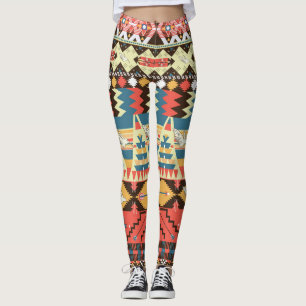 Kleurrijke Azteken: vogels, bloemen patroon. Leggings