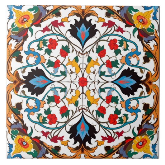 Kleurrijke Azulejo stijl keramische Tegel. Tegeltje (Voorkant)