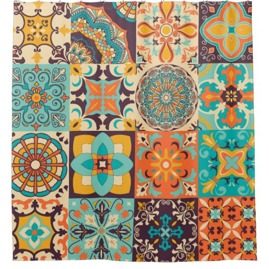 Kleurrijke Azulejos Traditionele Tegels Set Douchegordijn (Voorkant)