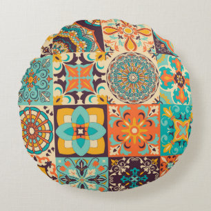 Kleurrijke Azulejos Traditionele Tegels Set Rond Kussen