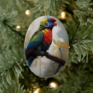 Kleurrijke baars: een regenboog Loriket in de boom Keramisch Ornament