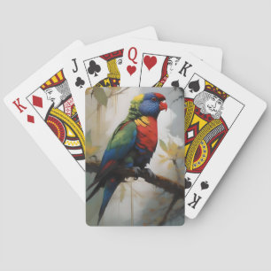 Kleurrijke baars: een regenboog Loriket in de boom Pokerkaarten