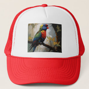 Kleurrijke baars: een regenboog Loriket in de boom Trucker Pet