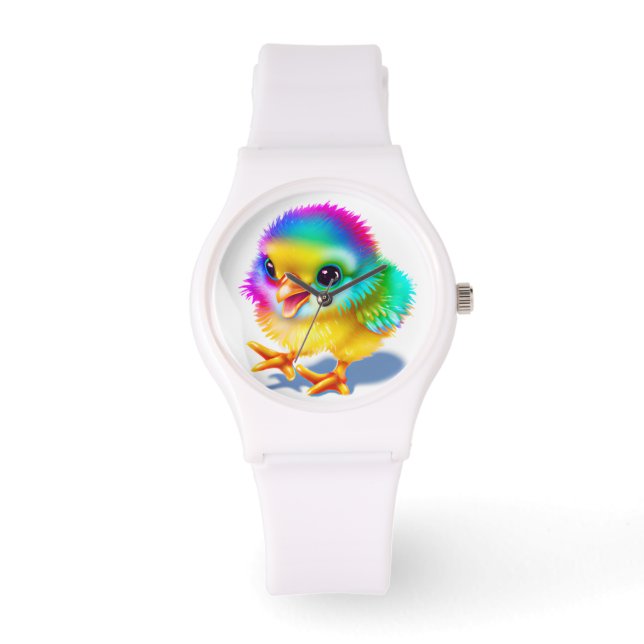 Kleurrijke Baby Chicken Horloge (Voorkant)