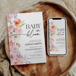 Kleurrijke Baby in Bloom Invitation | Zomerbloemen Kaart
