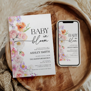 Kleurrijke Baby in Bloom Invitation   Zomerbloemen Kaart