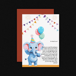 Kleurrijke Baby olifant met ballonnen Baby shower Bedankkaart