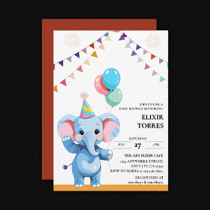 Kleurrijke Baby olifant met ballonnen Baby shower Kaart