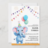 Kleurrijke Baby olifant met ballonnen Baby shower Kaart (Voorkant)