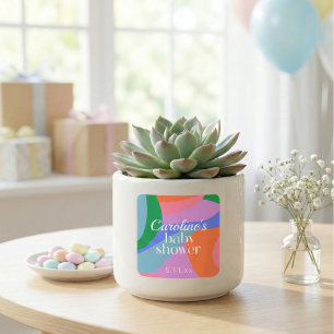 Kleurrijke Baby Shower Abstracte Golven Modern Vierkante Sticker