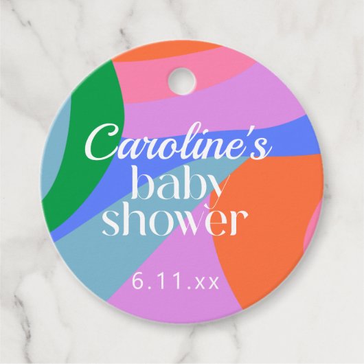 Kleurrijke Baby Shower Abstracte Golven Moderne Ma Bedankjes Labels (Voorkant)