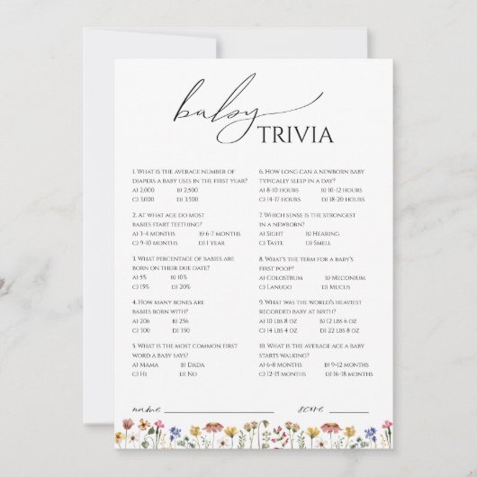 Kleurrijke baby shower baby trivia kaart met wilde (Voorkant)