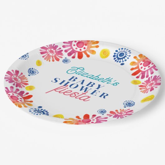 Kleurrijke Baby shower Mexicaanse Fiesta Papieren Bordje (Gekanteld)
