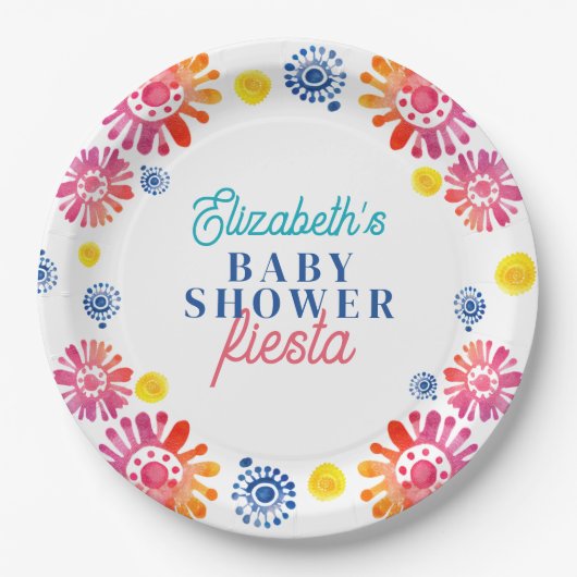 Kleurrijke Baby shower Mexicaanse Fiesta Papieren Bordje (Voorkant)
