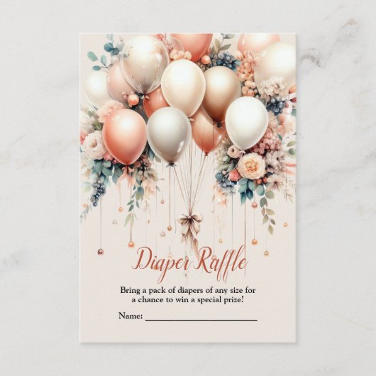 Kleurrijke Baby shower Perzik Witte Bloemen Ballon Informatiekaartje (Voorkant)