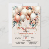 Kleurrijke baby shower perzik witte bloemige ballo kaart (Voorkant)