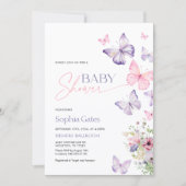 Kleurrijke Baby showers uitnodiging met vlinders (Voorkant)