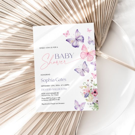 Kleurrijke Baby showers uitnodiging met vlinders