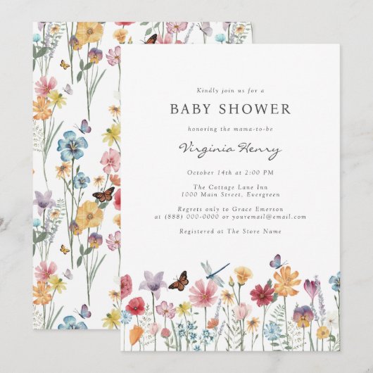 Kleurrijke babyshower uitnodiging (Voorkant / Achterkant)