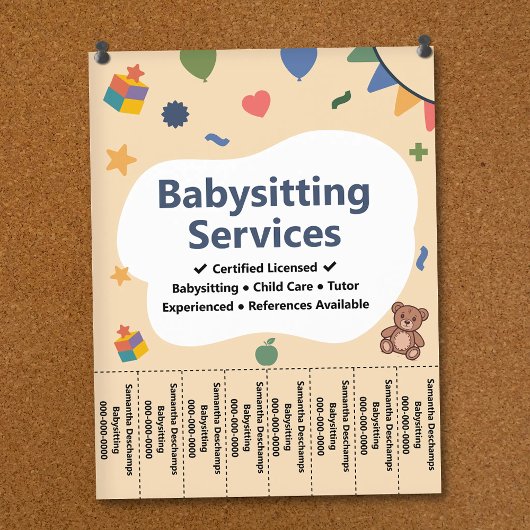 Kleurrijke Babysitservice Afscheurstroken Flyer