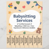 Kleurrijke Babysitservice Afscheurstroken Flyer (Voorkant)
