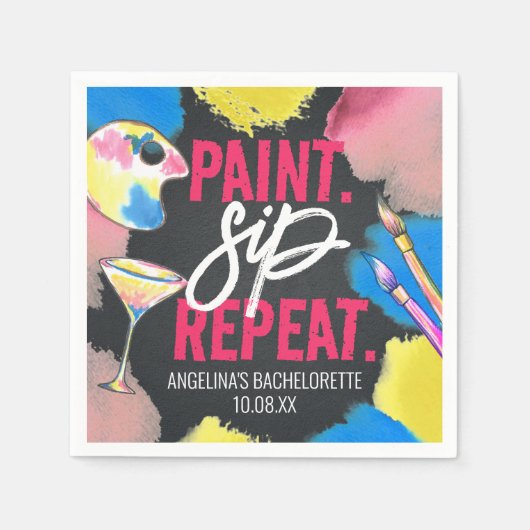 Kleurrijke bachelorette-alkbordverf en -verf servet (Voorkant)