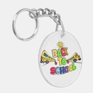 Kleurrijke Back to School Cartoon Design met Schoo Sleutelhanger