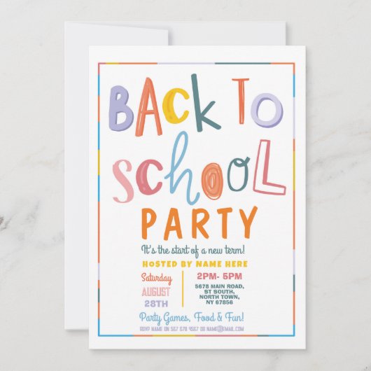 Kleurrijke Back to School Party Moderne tekst Kaart (Voorkant)