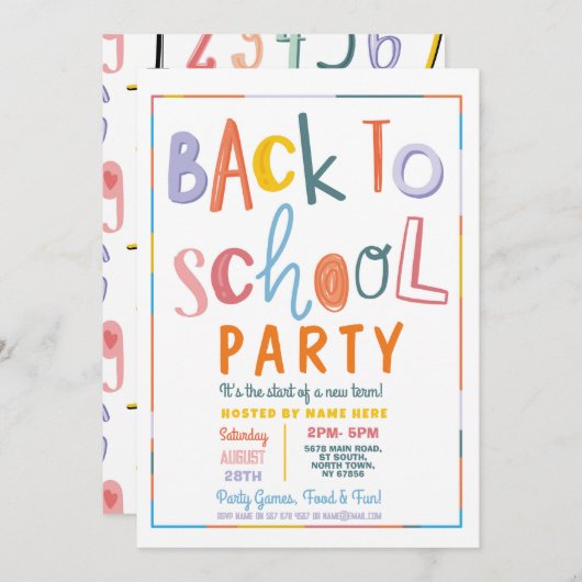 Kleurrijke Back to School Party Moderne tekst Kaart (Voorkant / Achterkant)