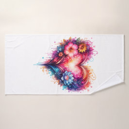 Kleurrijke badhanddoek met artistiek hart bad handdoek