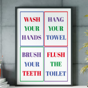Kleurrijke badkamerposter voor kinderen aan de muu poster