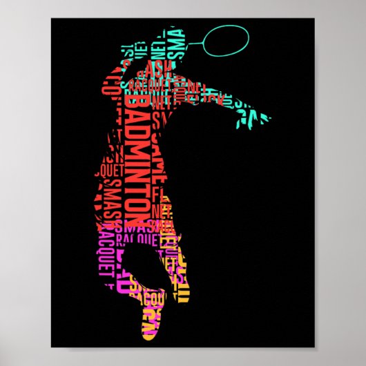 Kleurrijke Badminton Player Shuttle Racket Badmint Poster (Voorkant)